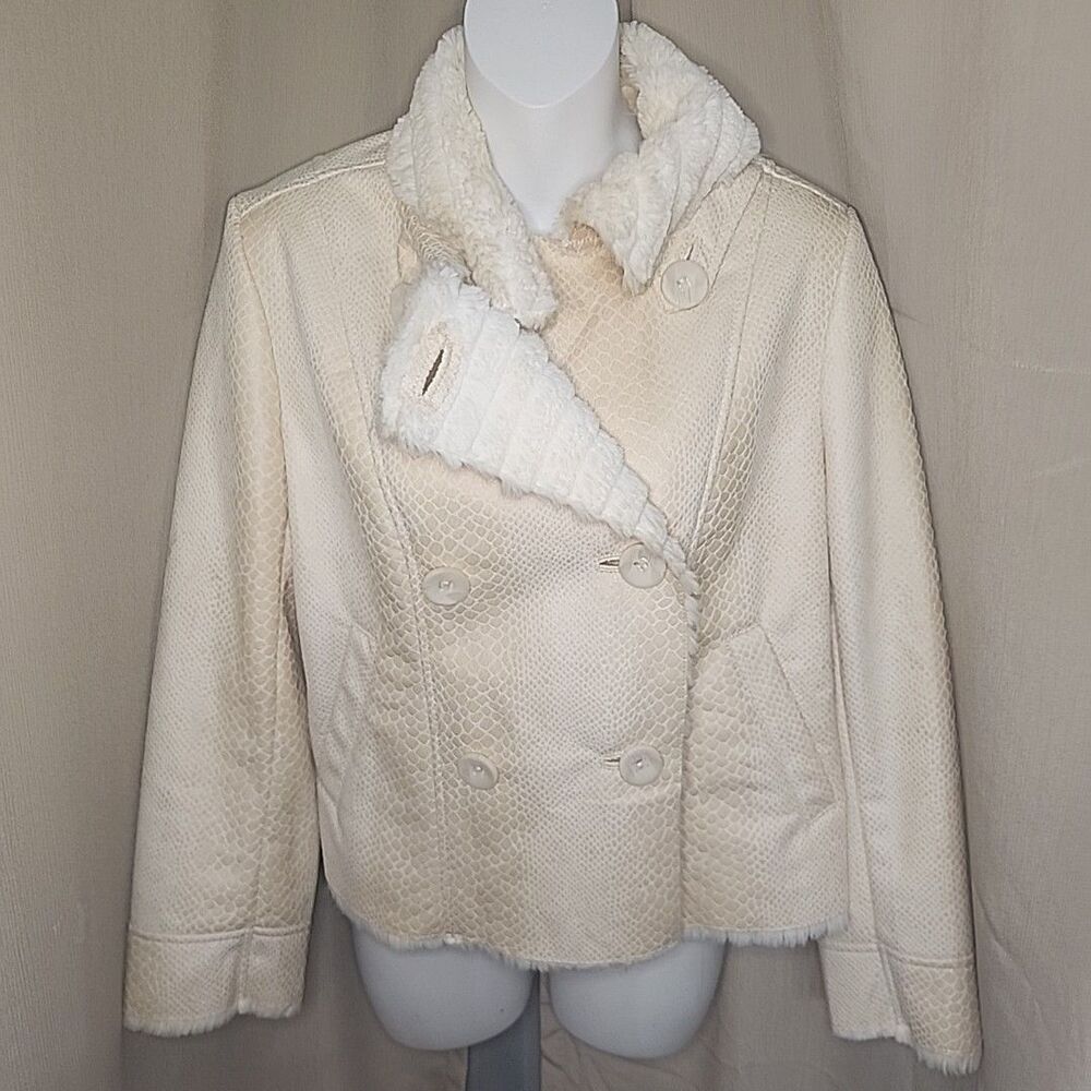 Jacket G.E.T. Women's Cream Double Breasted Button Polyester Size S RN# 130351